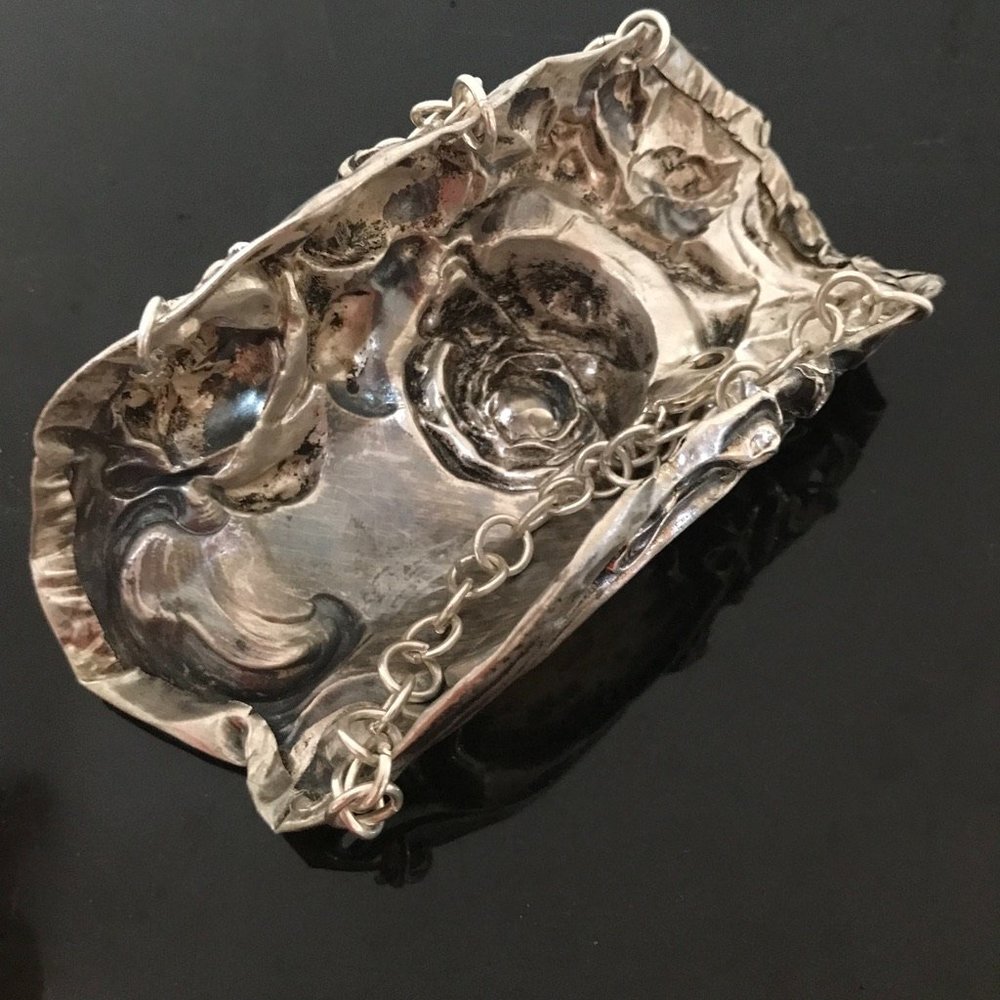 Rose Sterling Silver 925 Bracer Wide Cuff Bracelet Victorian Gladiator Floral - Picture 11 of 11